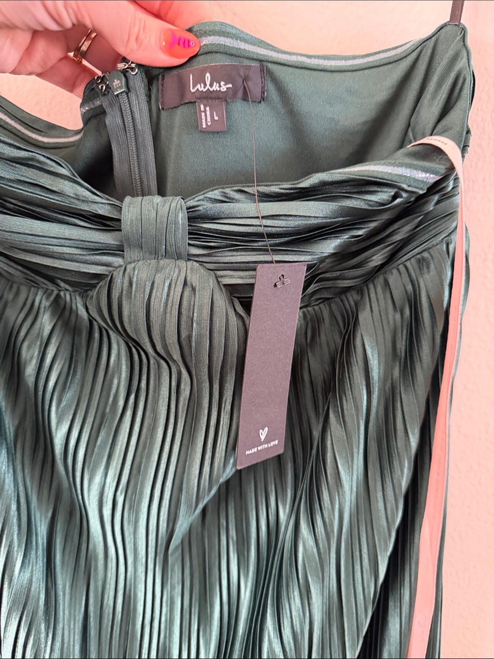 Lulus Whimsical Beauty Emerald Green Satin Plisse Strapless Maxi Dress NEW Large - Picture 3 of 4
